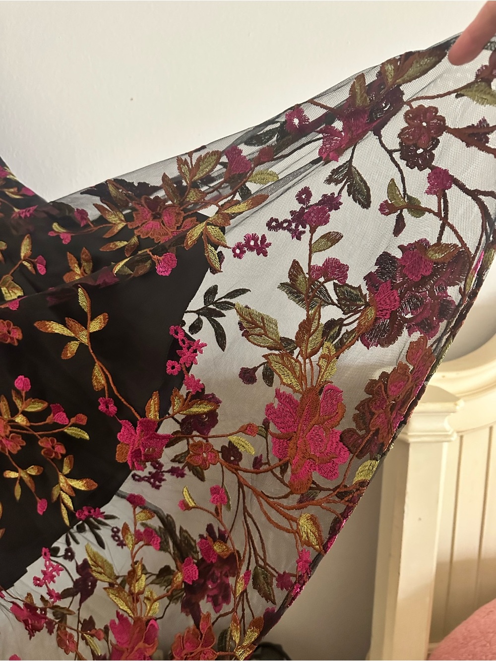 Adrianna Papell Embroidered Floral Midi Dress with Magenta Embroidery Sheer NWT - Picture 5 of 10